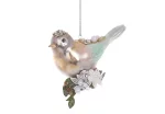 Ялинкова фігурна прикраса зі скла Пташка на гілці, з декором з бісеру 11*8,5 см