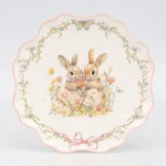 Тарілка "Пара кроликів у квітковому полі", біла, 26 см, кераміка