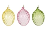Декоративна скляна підвіска Яйце 6.2*7.9см, мікс 3-х кольорів - зелений, жовтий, рожевий