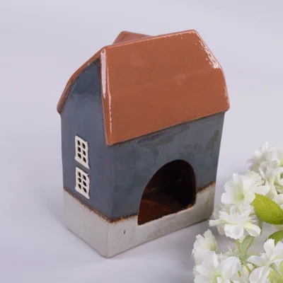 Будинок-підсвічник синьо-коричневий, 21*16*9 см, кераміка