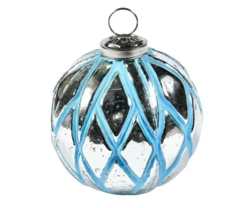 Прикраса &laquo;Куля&raquo;, 8*8 см, колір блакитний зі сріблом