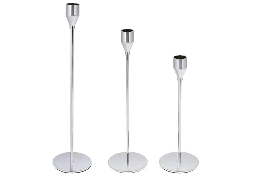 Набір свічників на високій ніжці 3шт, 22см, 27см, 32см, колір - металік