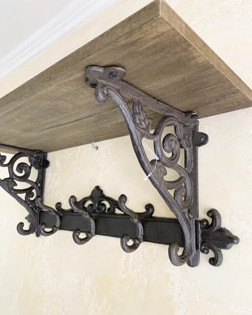 Поличка-Вішак на п&lsquo;ять гачків, 58*20*20 см, дерево-чавун