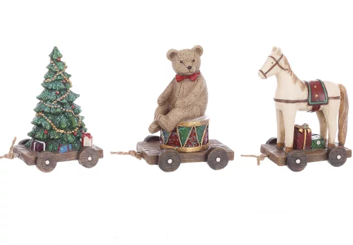 Декоративна підвіска в стилі Ретро, ​​3 види в асс: ведмедик, конячка, ялинка, 11см, полістоун