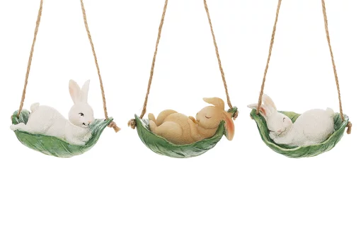 Декоративна підвіска Кролик у листі капусти, 3 дизайни, 6.5см, полістоун