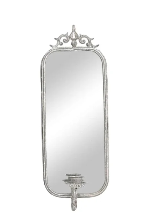 Дзеркало настінне з підсвічником, 20x10xH57см, метал, колір сірий