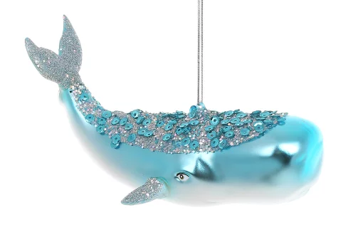 Ялинкова прикраса зі скла Кит з паєтками 13см