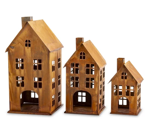 Набір будинків-підсвічників, 38,5x18,5x19,5 30x14,5x16,5 22x12,5x12,5 см, метал