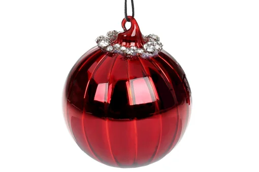 Ялинкова куля з декором з каміння, 8см, колір - глибокий червоний