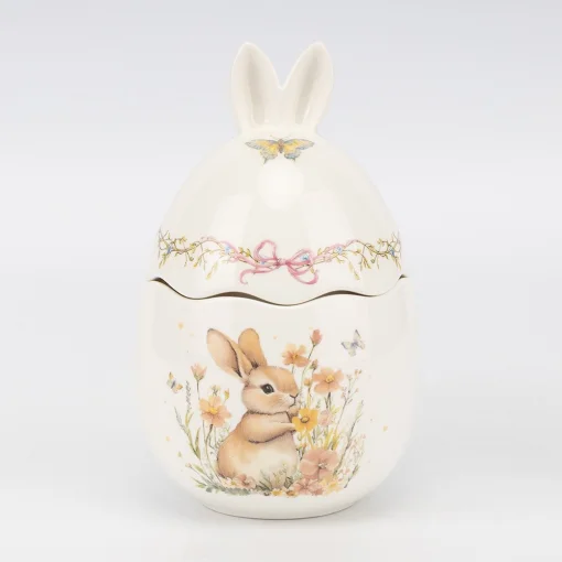 Ємність для зберігання "Великоднє яйце з вушками", біла, 18*11 см, кераміка