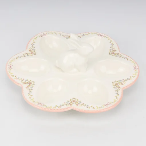 Підставка для 6 яєць "Кролик з квітами", біла, 25*9 см, кераміка