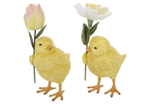 Декоративна фігурка Курча з квіткою, 2 дизайни, 12.5см, полістоун